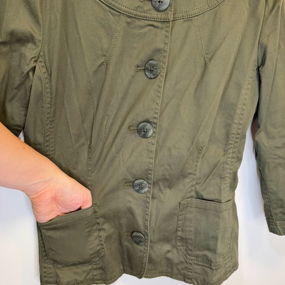 J. Jill Women’s Green Utility Jacket Three-Quarter Sleeves Size 6 - Picture 3 of 15